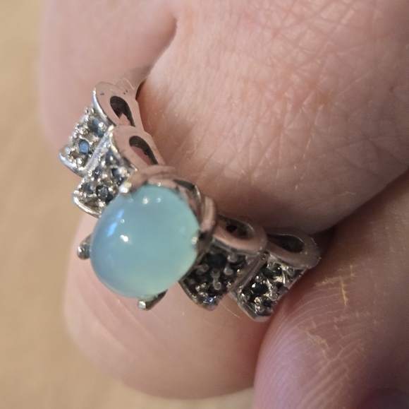 Blue opal ring 14k wg  blue accent diamonds size 6 - Picture 5 of 7